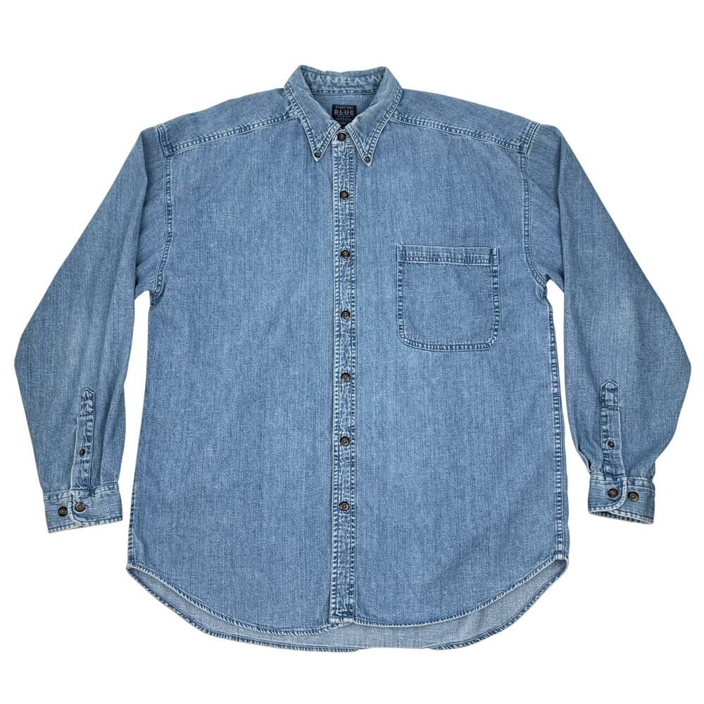 Vintage Structure Blue Original Outdoor Denim Shirt Button Down Cotton 90s Y2K